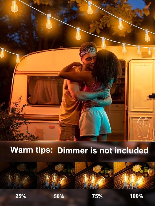 Outdoor String Patio Lights White 200FT Waterproof Lights for Wedding Party | 2FT Bulbs Spacing, 2x100FT Connectable White Outdoor Lighting with 105 Plastic Dimmable LED Bulbs for Backyard Bistro Balcony
