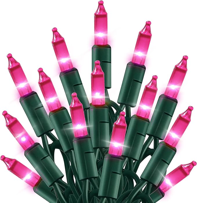 TW SHINE Christmas Lights, 20FT 100 Count Incandescent Mini Christmas Tree Light, Waterproof Xmas String Lights for Outdoor Indoor Home Party Yard Decorations, Pink