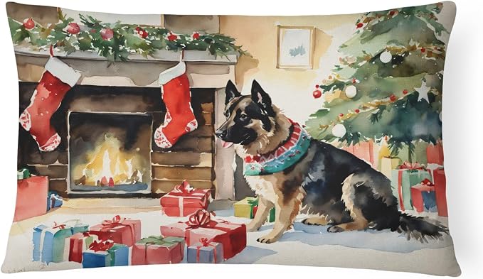 Caroline's Treasures DAC2711PW1216 Norwegian Buhund Cozy Christmas Throw Pillow Machine Washable, Indoor Outdoor Decorative Pillow for Couch, Bed or Patio, 12HX16W