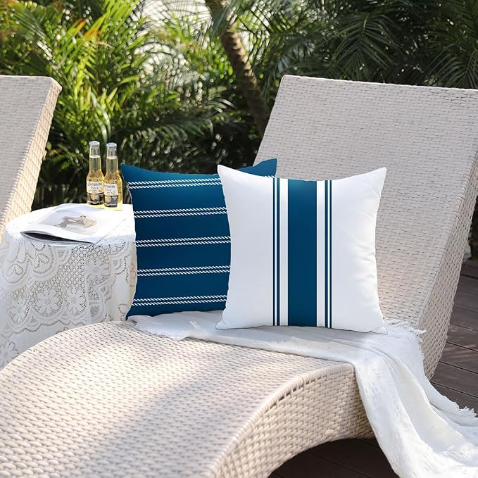 DFXSZ Outdoor Blue Waterproof Geometry Pillow Covers 18x18 Set of 4 | Spring Summer Waterproof Modern Throw Pillowcases（No Inserts） Outdoor Decor for Patio Funiture Garden Polyester Covers