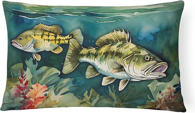 Caroline's Treasures DAC2826PW1216 Smallmouth Bass Throw Pillow Machine Washable, Indoor Outdoor Decorative Pillow for Couch, Bed or Patio, 12HX16W