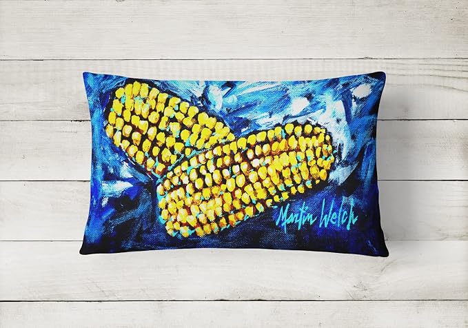 Caroline's Treasures MW1235PW1216 Two Corn Please Canvas Fabric Decorative Pillow Machine Washable, Indoor Outdoor Decorative Pillow for Couch, Bed or Patio, 12HX16W