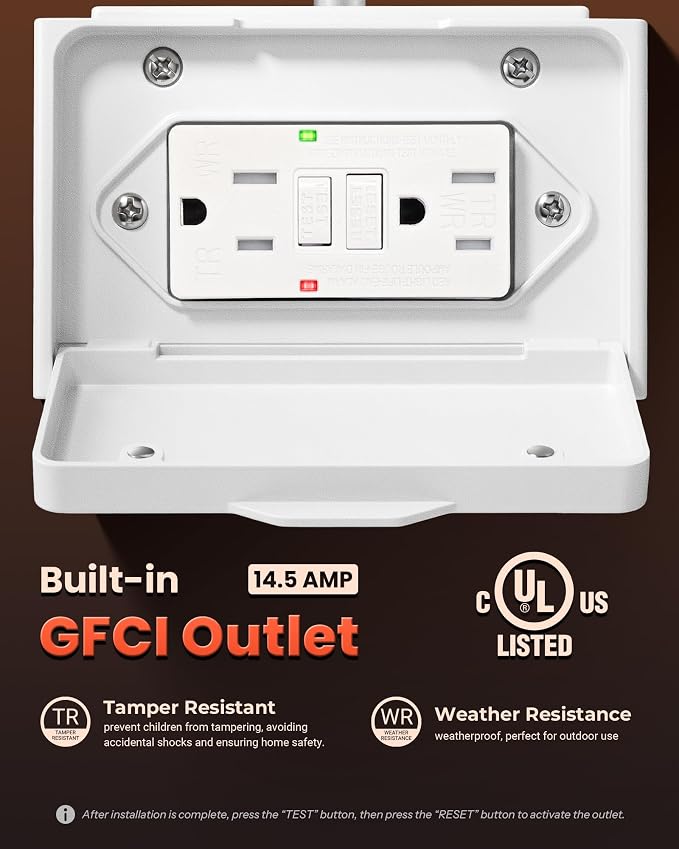 Gleamz Outdoor Wall Lights with GFCI Outlet, White 2-Pack Exterior Lighting Fixtures with Dusk to Dawn Sensor, Porch Light with Outlet Wall Mount, Waterproof Front Door Light Fixture Outdoor