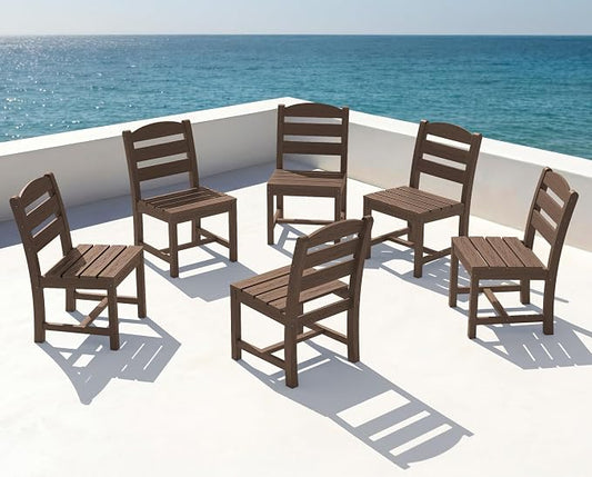 KINGYES Outdoor Armless Dining Chairs Set of 6,All-Weather HDPE Patio Chairs for Backyard,Pooside,Brown