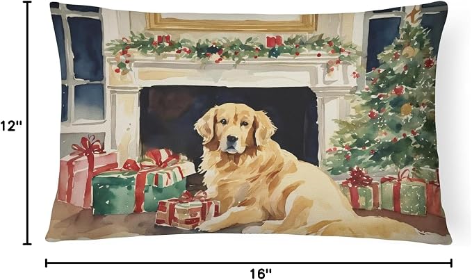 Caroline's Treasures DAC2667PW1216 Golden Retriever Cozy Christmas Throw Pillow Machine Washable, Indoor Outdoor Decorative Pillow for Couch, Bed or Patio, 12HX16W