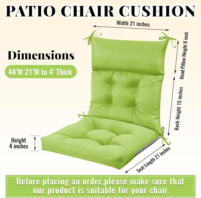 Sintuff 4 Pcs 44 x 21 x 4 Outdoor Chair Cushion Patio Chair Cushions Seat/Back Tufted Pillow with Ties Water Resistant Replacement Indoor Patio Furniture Outdoor Furniture (Solid Color,Fruit Green)