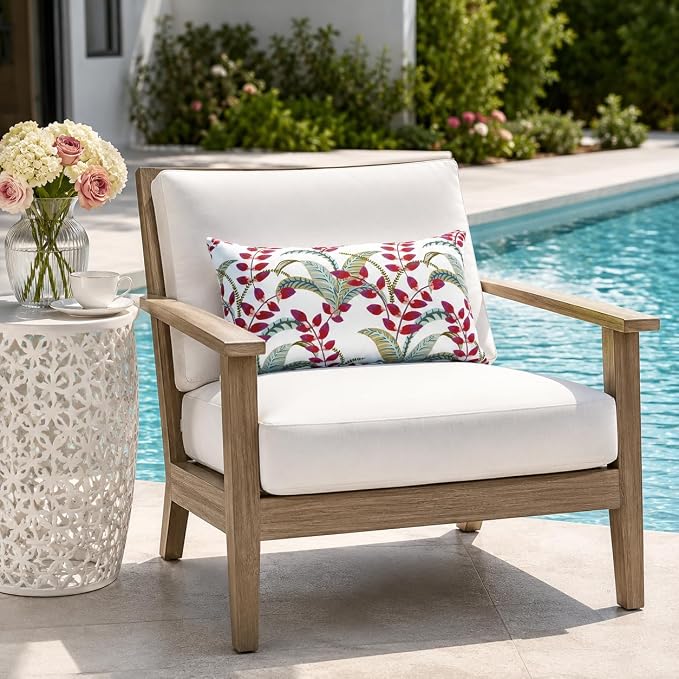 Pack of 2 Patio Lumbar Pillows 12"x20" | Fade Resistant Outdoor Waterproof Lumbar Pillow with Inners Decorative Garden Lumbar Cushions for Home Patio Terrace Sofa