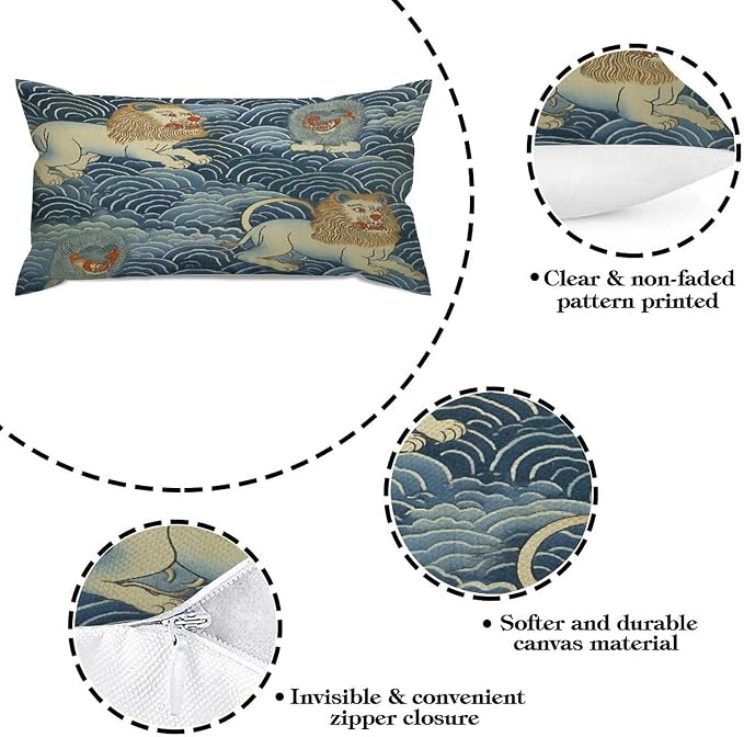 Set of 2 Blue Tibet Tiger Pillow Cases 12x24in Cushion Covers Farmhouse Pillows Covers for Couch Living Room Office Soft Rectangle Accent Pillowcase for Kids