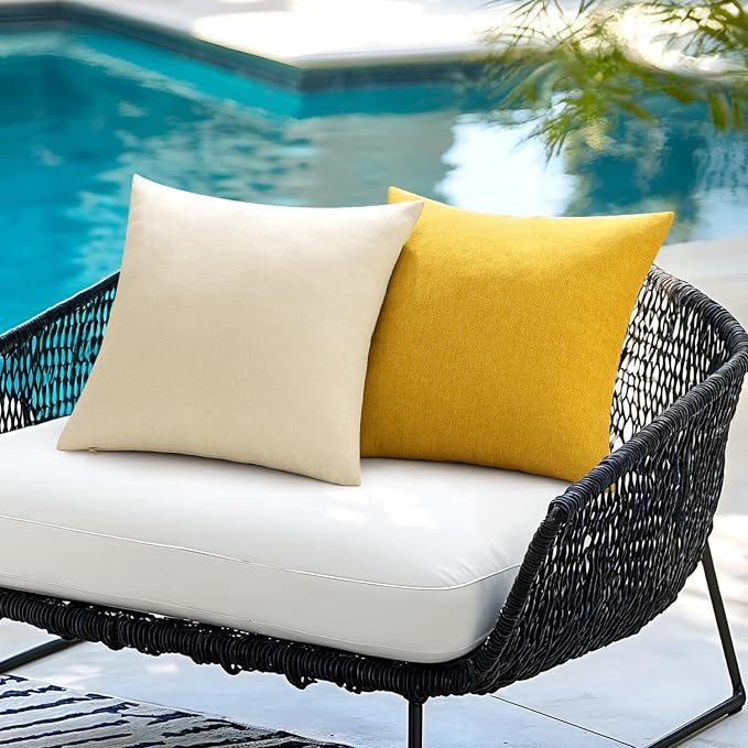 ANRODUO Outdoor Waterproof Pillow Covers for Patio 18x18 Yellow Set of 2 | Outdoor Pillow Covers for Patio Furniture, Decorative Linen Cushion Sham, Outside Square Pillowcase for Garden Balcony Decor