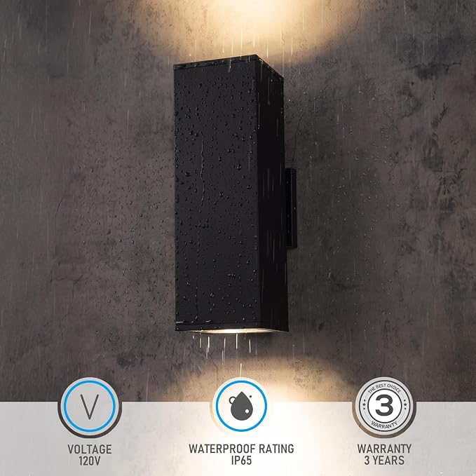 LEONLITE 2-Pack 18" Outdoor Rectangular Wall Light, Up and Down, E26 Base | Modern Porch Patio Lights, Waterproof Wall Sconce, Exterior Light Fixture Wall Mount, Aluminum, Matte Black, ETL Listed