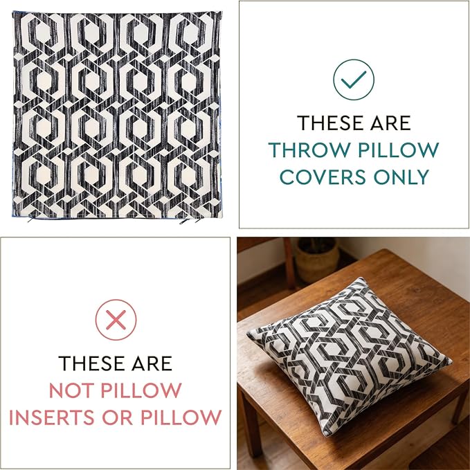 Outdoor Pillow Covers 18x18 Set of 2 Black White Geo Print, Waterproof & UV Resistant Polyester for Patio, Couch, Porch, Modern Farmhouse Decor
