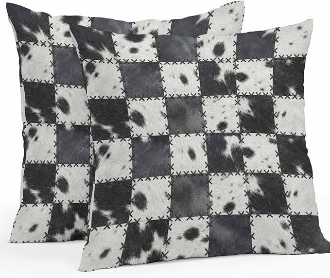 Black White Animal Printed Outdoor Pillow Covers 16x16 Inch Throw Pillow Covers Set of 2 Waterproof Decorative Pillow Cases Farmhouse Fur Texture Plaid Cushion Covers for Patio Furniture Garden Couch