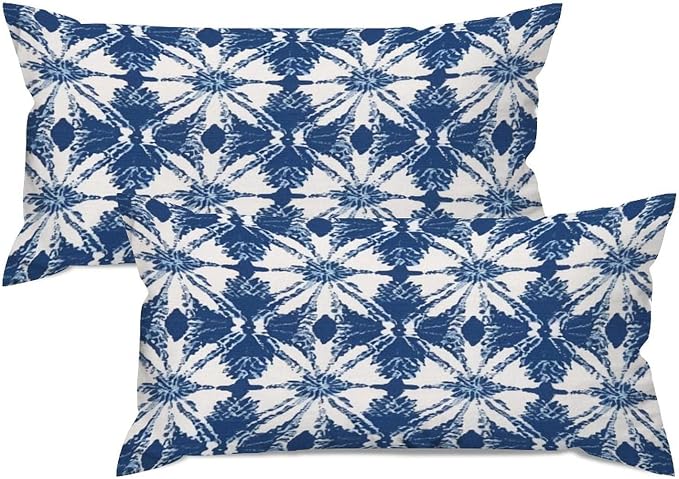 Set of 2 Indigo Blue Trellis Pillow Cases 12x24in Cushion Covers Farmhouse Pillows Covers for Couch Living Room Office Soft Rectangle Accent Pillowcase for Kids