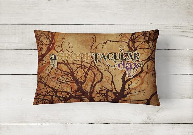 Caroline's Treasures SB3016PW1216 A Spook Tacular Day Halloween Canvas Fabric Decorative Pillow 100% Machine Washable Pillow, Indoor or Outdoor Decorative Throw Pillow for Couch, Bed or Patio
