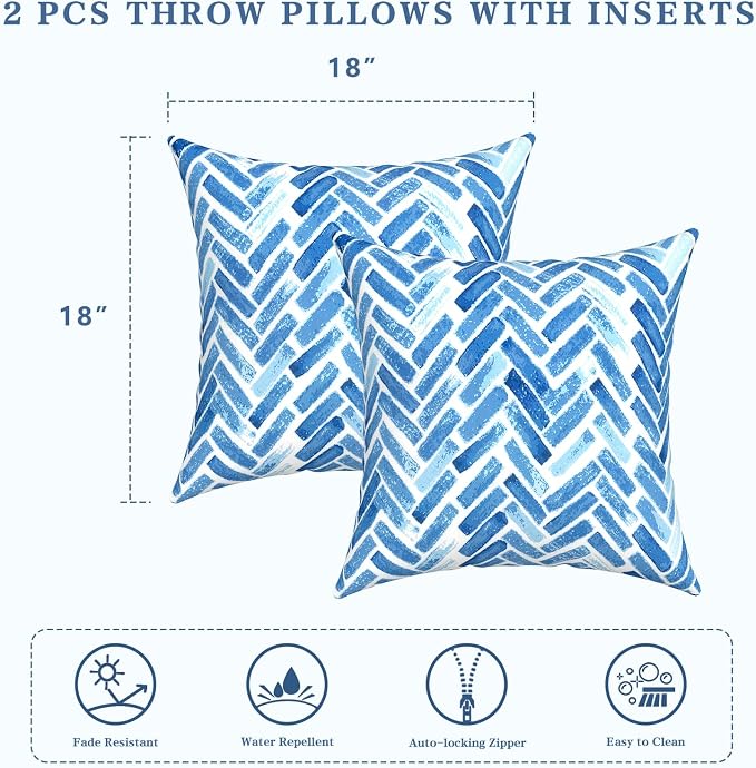LVTXIII Outdoor/Indoor Throw Pillows, Decorative Throw Pillows with Inserts, 18"x18" Square Pillows for Bed, Couch, Sofa and Patio Furniture (Set of 2, Blue Bricks)