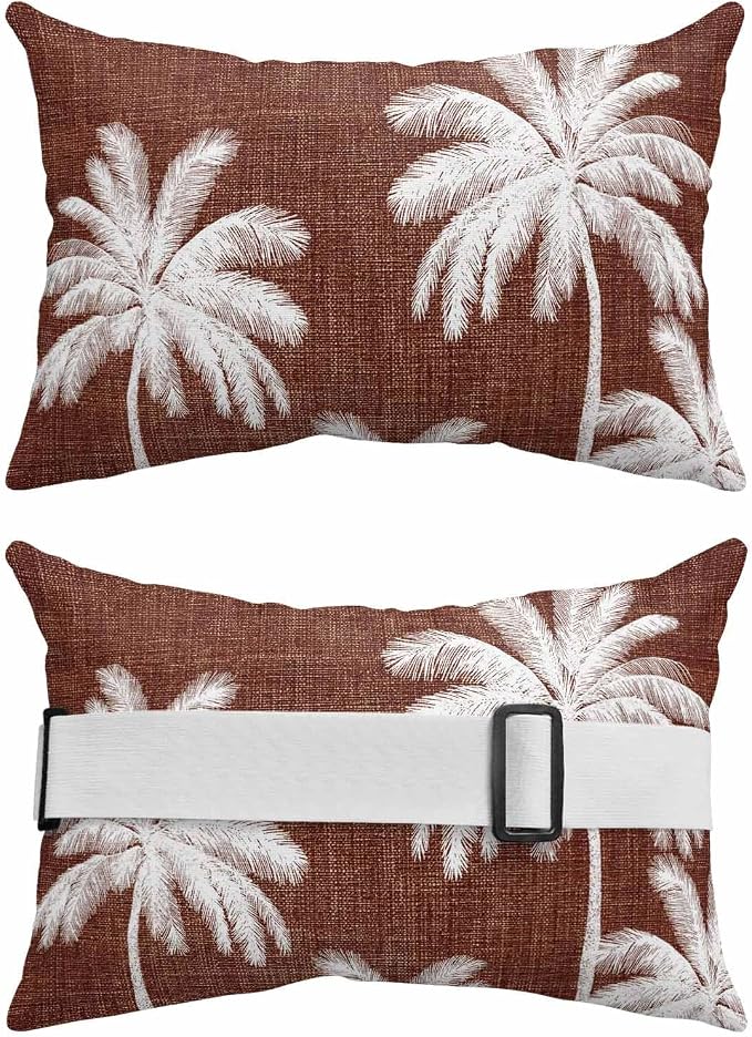 Pack of 4 Outdoor Lumbar Pillow Covers 11x16 Inch, Brown Palm Trees Waterproof Throw Pillow Covers Set, Farmhouse Tropical Summer Beach Indoor&Outdoor Decorative Cushion Cases for Patio Porch Car