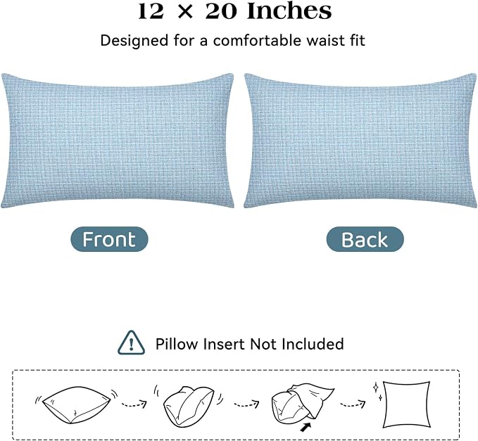 Lewondr Summer Outdoor Waterproof Throw Pillow Covers, Light Blue, 12×20" | Pack of 2, Spring Decorative Lumbar Throw Pillow Cases Summer Garden Cushion Cover for Patio Sofa, Balcony Bench Couch
