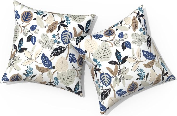 Outdoor Pillows for Patio Furniture 18x18 inch, Square Outdoor Throw Pillows with Inserts, Decorative Toss Pillows for Garden Couch Home Sofa Office Chair, Pack of 2, Breeze Leaves Beige