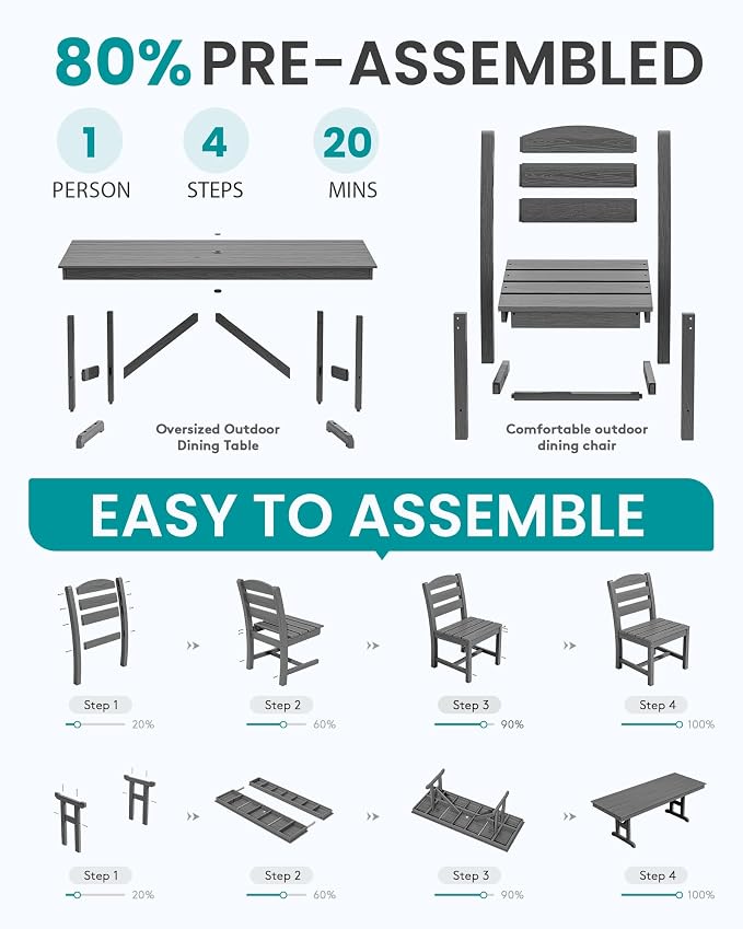 SERWALL Outdoor Armless Dining Chairs Set of 2, All-Weather HDPE Patio Chair with 19.7" Widened Seat, for Backyard, Garden, Gray