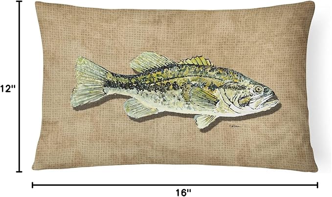 Caroline's Treasures 8806PW1216 Small Mouth Bass Canvas Fabric Decorative Pillow Machine Washable, Indoor Outdoor Decorative Pillow for Couch, Bed or Patio, 12HX16W