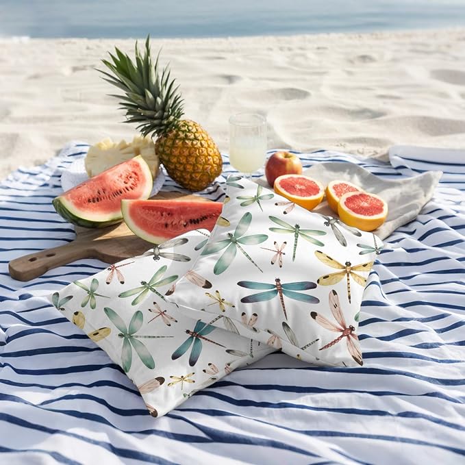 Dragonfly Outdoor Pillow Covers 16x16 Inch Throw Pillow Covers Set of 2 Waterproof Decorative Pillow Cases Watercolor Colorful Nature Painting Art Cushion Covers for Patio Furniture Garden Couch Sofa