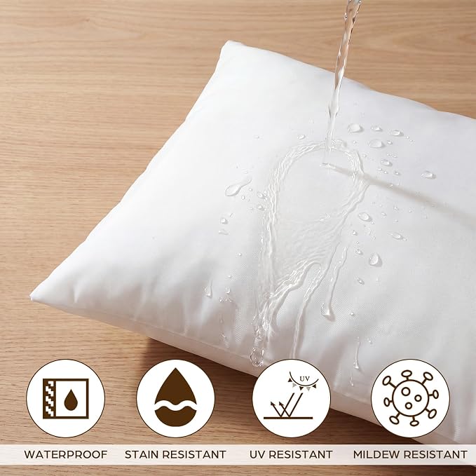 Sieral 2 Pcs 2.2 lb Weighted Outdoor Pillows Inserts, 12" x 20" Patio Waterproof Throw Pillows with 1.1 lb Glass Bead, Waterproof Square Pillow Cushion for Patio Garden Sofa Couch Deck, Yachts, Resort