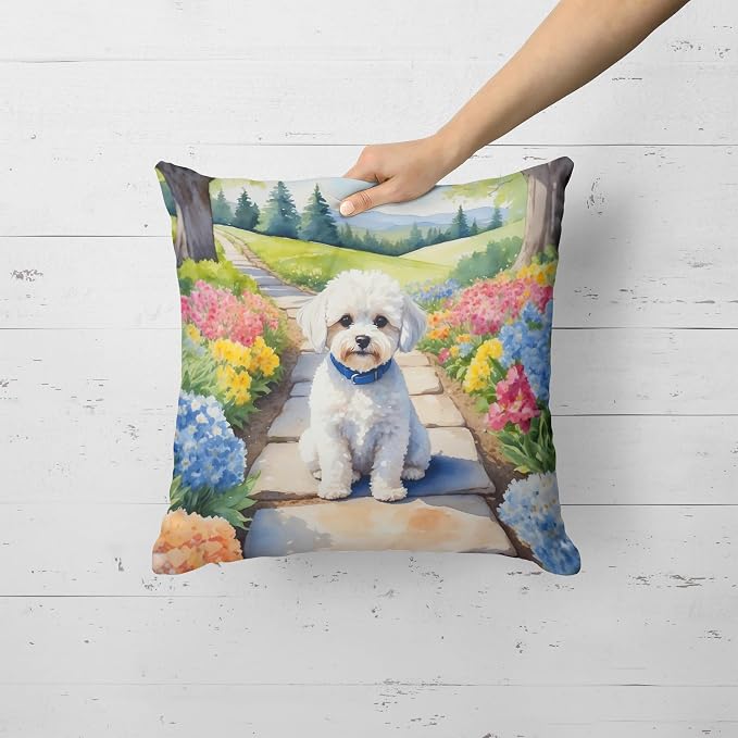Caroline's Treasures Maltipoo Spring Path Throw Pillow Machine Washable, Indoor Outdoor Decorative Pillow for Couch, Bed or Patio, 18Hx18W