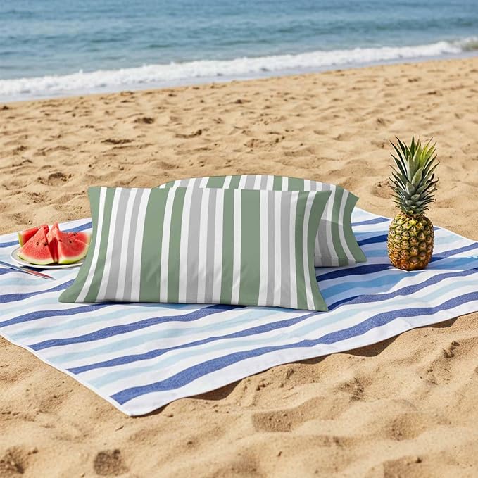 Sage Green Grey Stripe Outdoor Pillow Covers 20x12 Inch Lumbar Pillow Covers Set of 2 Waterproof Decorative Throw Pillow Cases Farmhouse Minimalist Striped Cushion Covers for Patio Furniture Garden
