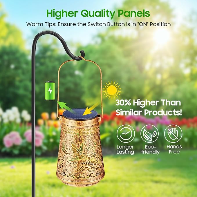 4 Pack Solar Lanterns Outdoor Waterproof, Birthday Gifts for Women Mom | Hollow-Out Metal Hummingbird Lantern, 2 Lighting Modes, Outside Hanging Solar Lights for Christmas Decorations, Garden Decor