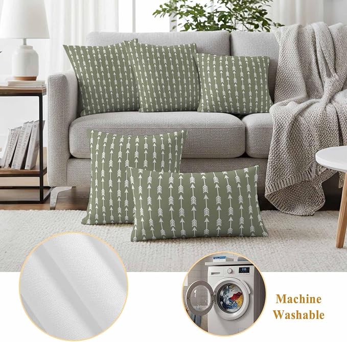 Arrow Outdoor Pillow Covers 26"x26" Set of 2, Abstract Rustic Western Tribal Geometric Arrow Sage Green Waterproof Throw Pillow Covers for Patio Furniture, Decorative Cushion Covers for Porch