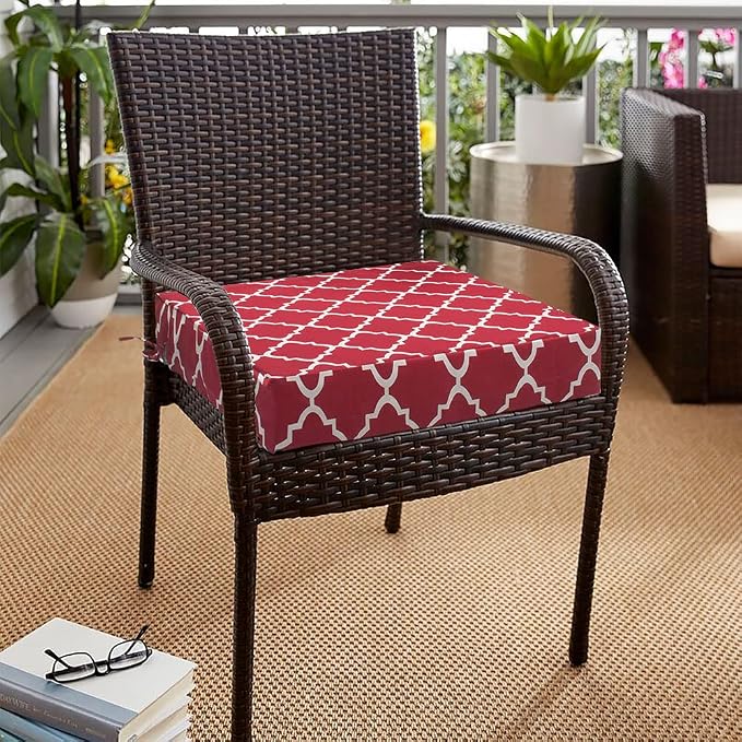 Magpie Fabrics Indoor Outdoor Cushion Cover Replacement 2 Pack, NO INSERT! Water Repellent Slipcover with Ties Christmas Decor for Patio Garden Chair Seat Sofa Bench Wicker(Geometry Red, 24x24x4 Inch)