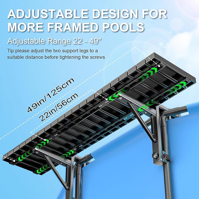 Swim Up Bar Table for Above Ground Pools - 49.4"×9.6" Galvanized Iron Black Pool Shelf, Holds 110lbs, Fits Top Rails of 4.48" or Less, for Round/Oval/Frame Swimming Pools