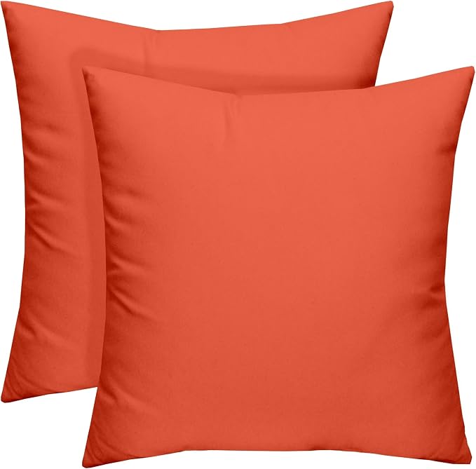 RSH DECOR Square Throw Pillows Set of 2, 17" x 17", Outdoor Pillows Waterproof, Patio Furniture Pillow, Decorative Outdoor Throw Pillow, Spun Polyester, Coral, Made in USA