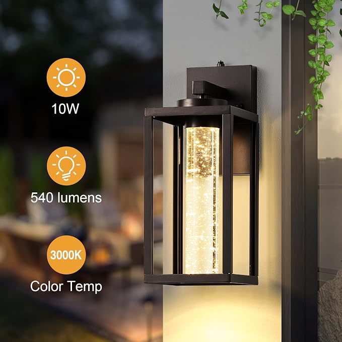 VIANIS Large Oil Rubbed Bronze Exterior Lighting Fixtures Wall Mount for House, Farmhouse Built-in LED Outdoor Wall Lantern, 100% Aluminum Waterproof Dusk to Dawn Exterior Sconce Lights for Garage
