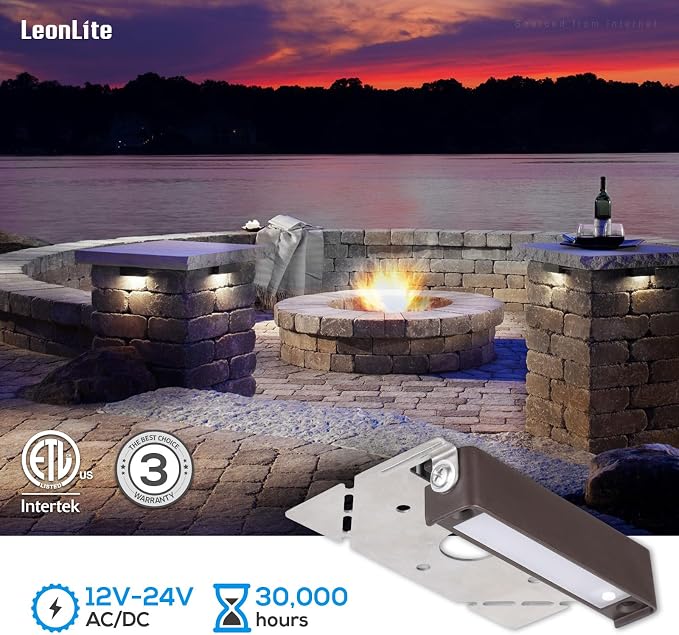 LEONLITE 4-Pack 4 Inch LED Hardscape Lighting, 1W/2W/3W, 5000K Daylight | Update Dimmable Retaining Wall Lights, Low Voltage Landscape Lighting, 12-24V AC/DC Paver Light, Outdoor Step Lights, ETL