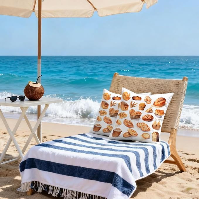 16x16 Inch Outdoor Pillow Covers Set of 2 Waterproof Throw Pillow Covers Decorative Couch Cushion Covers Bread Food Pattern Square Pillowcases Protectors for Patio Garden Sofa