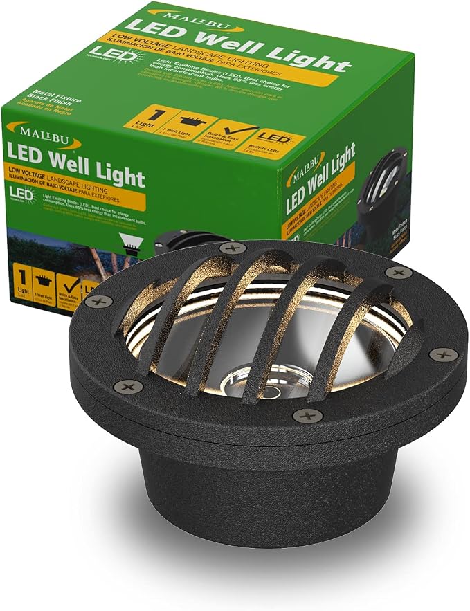 Malibu Low Voltage Well Lights 4W LED Outdoor Landscape Deck Lights 12V Well Light 200Lumen in-Ground Light 2800K Warm White with Connector & Stake for Step Tree Patio Yard Garden 1Pack 8401-3500-01