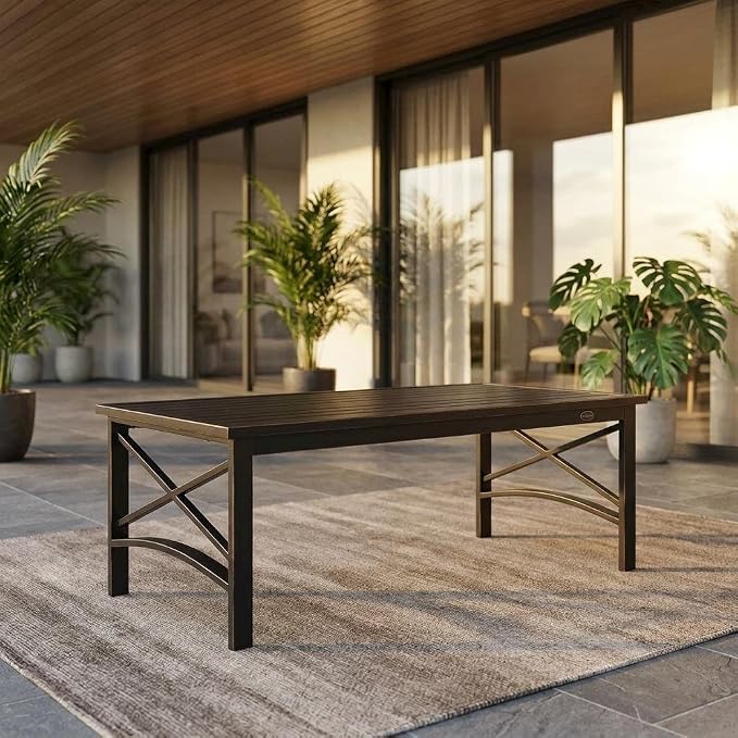 Outdoor Coffee Table Brown with Oil Rubbed Bronze Finish, Modern Design, Sturdy Metal Frame, Suitable for Various Weather Conditions, Ideal for Patio and Garden Spaces