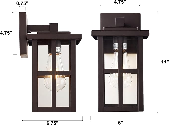 MICSIU 11" Bronze Farmhouse Outdoor Wall Light Fixture 1 Pack | No Assembly Required, Clear Glass, Anti-Rust Metal Outside Sconce for House Porch Garage
