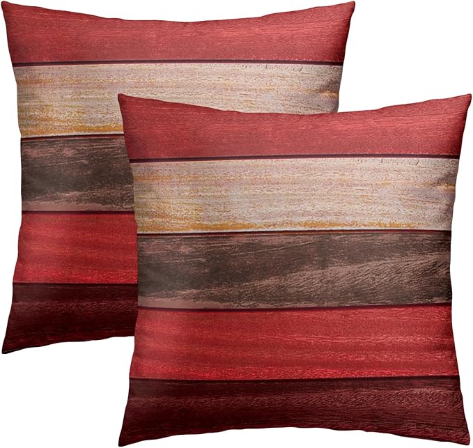 Red Brown Wood Pillow Cover 18x18 Inch, Vintage Old Pink Board Grunge Panel Natural Lumber Throw Pillowcases 2Pcs Decorative Cushion Cover for Home Couch Bed