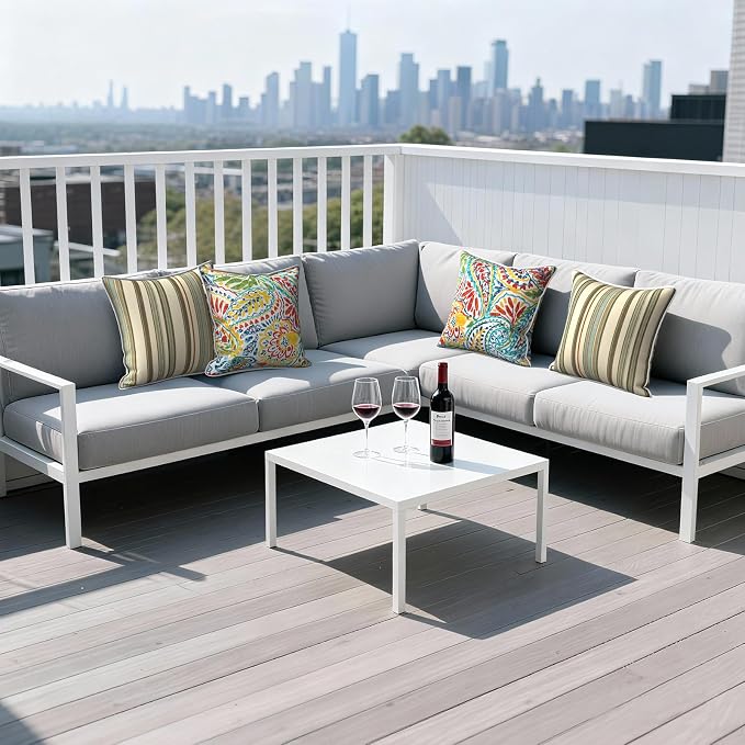 Outdoor Throw Pillows Inners, Fade Resistant Patio Furniture Square Pillows with Piping Set of 2 for Patio Furniture, 18x18 Inch, Paisley Multi