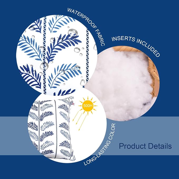 Outdoor Pillows 18"x18" Waterproof Decorative Pillows with Inserts | Set of 2 Fade Resistant Patio Throw Pillows for Garden Porch Couch and Patio Furniture