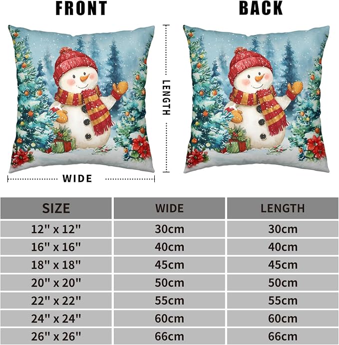 Lovely Green and Red Snowman Pillow Covers Christmas Throw Pillow Covers 22x22 Set of 2 Winter Xmas Tree Pine Forest Pillowcase Holiday Cushion Case for Couch Sofa
