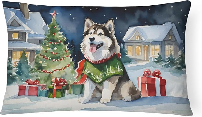 Caroline's Treasures DAC2592PW1216 Alaskan Malamute Cozy Christmas Throw Pillow Machine Washable, Indoor Outdoor Decorative Pillow for Couch, Bed or Patio, 12HX16W