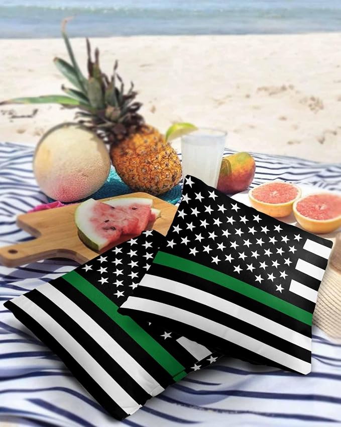 Outdoor Waterproof Pillow Covers Set of 2, Thin Green Line Flag Border Patrol, Park Ranger and Conservation Officer Patio Throw Pillow Covers, Decorative Cushion Case for Sofa Furniture, 24x24 Inch