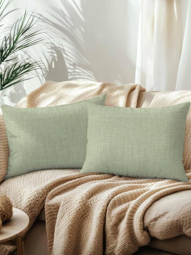 Outdoor Waterproof Throw Pillows Vintage Sage Green Linen Style Patio Pillows Pack of 2,Decorative Pillow Covers with Insert,Pillow Cushion Case for Garden Couch Sofa Country Pastoral Solid Color
