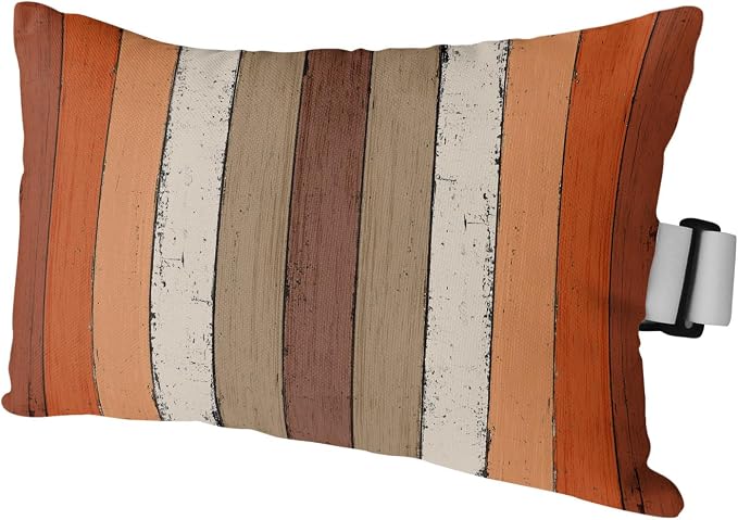 Country Orange Brown Wood Grain Outdoor Pillow for Chaise Lounge Chair,Rustic Wooden Plank Waterproof Headrest Lumbar Pillows with Insert&Elastic Strap for Patio Pool Garden Chairs Decor