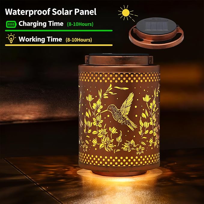 2 Pack Hummingbird Solar Lanterns Garden Decor Birthday Gifts for Women | Metal Hanging Solar Lights Waterproof Outdoor Decoration for Outside LED Lanterns for Yard Gifts for Mon Grandma