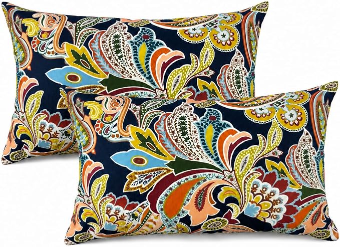 Pack of 2 Patio Lumbar Pillows 12"x20" | Fade Resistant Outdoor Waterproof Lumbar Pillow with Inners Decorative Garden Lumbar Cushions for Home Patio Terrace Sofa