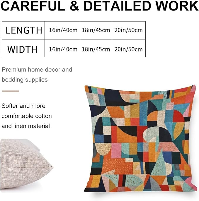 Modern Sofa Throw Pillow Cover Hand Drawn Striped Watercolor Brush Dye Pillow Protector Colorful Fun Aesthetic Mid Century Modern Gomestry Outdoor Pillow Covers for Couch Sofa Bed 18"x18"